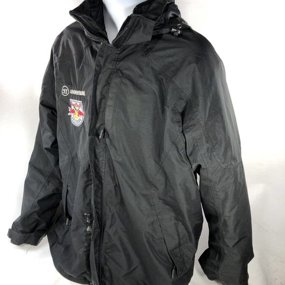 Warrior Jacket Mens 2XL Red Bull Salzburg Hooded Layered Full Zip Black HAS RIPS - Picture 7 of 16